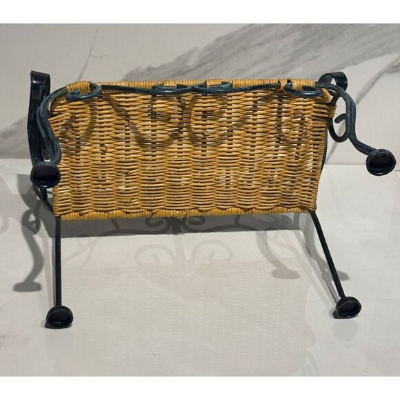 Vintage Metal Wicker Doll Bench Black Scroll Miniature Chair 12" Shabby Chic - Picture 4 of 9